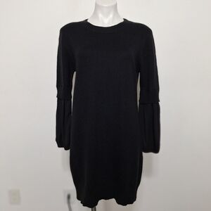 Vince Camuto Black Preppy Minimalist Layered Mixed Media Sleeve Sweater Dress S